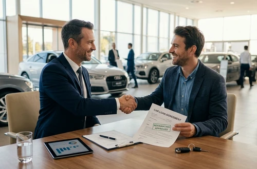Meridian loan advisor reviewing documents with client